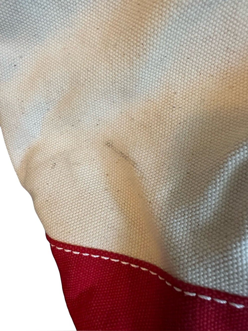 Lands' End Zip Top Canvas Tote Boat Bag Natural and Red Large - Picture 4 of 8